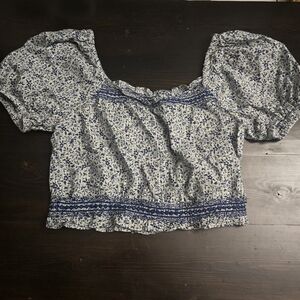 Madewell Top Medium Crop Boho Cottage Prairie Embroidered Square Neck Milkmaid